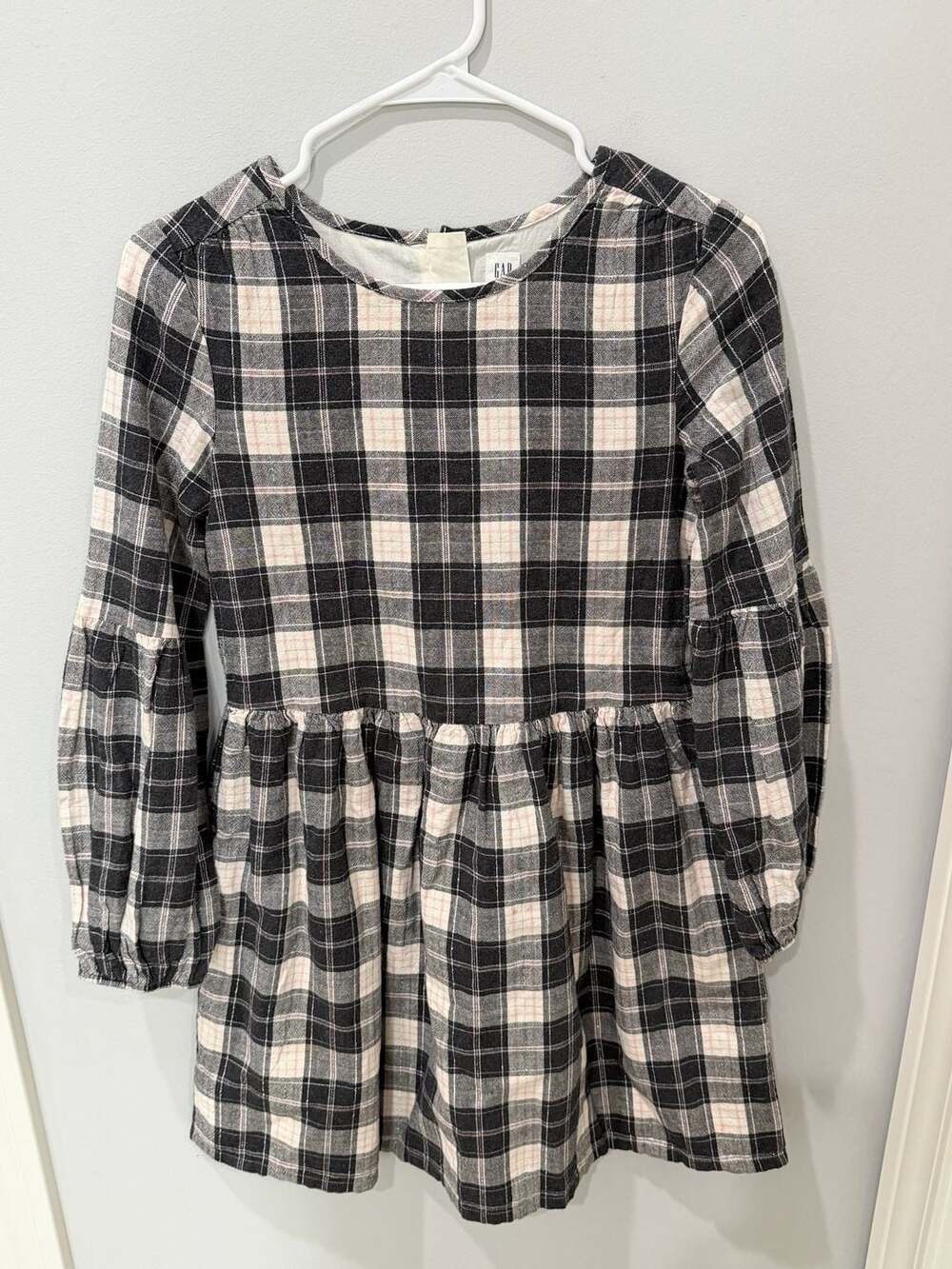 Gap Kids Girls Black and Pink Plaid Balloon-Sleeve Dress Size XL